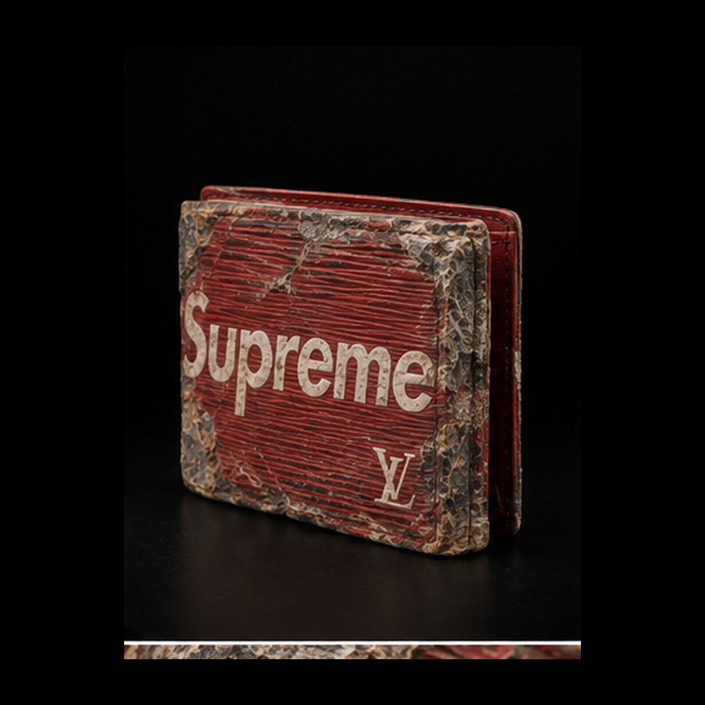 Supreme x Louis Vuitton Red Epi Wallet — Three-quarter view